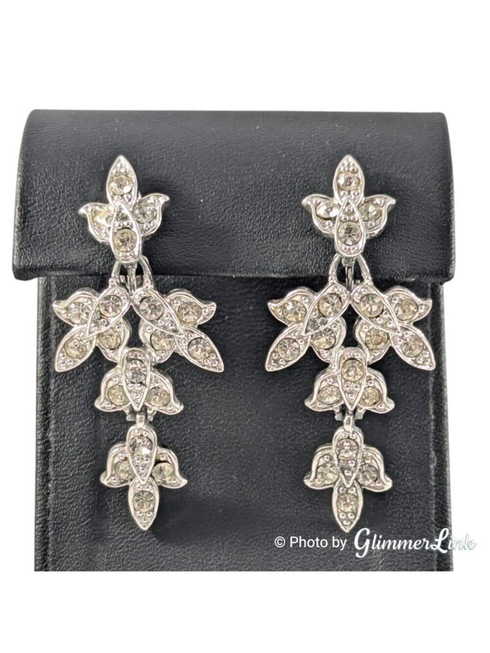 Vintage Sarah Coventry World's Fair Rhinestone Clip On Dangle Earrings